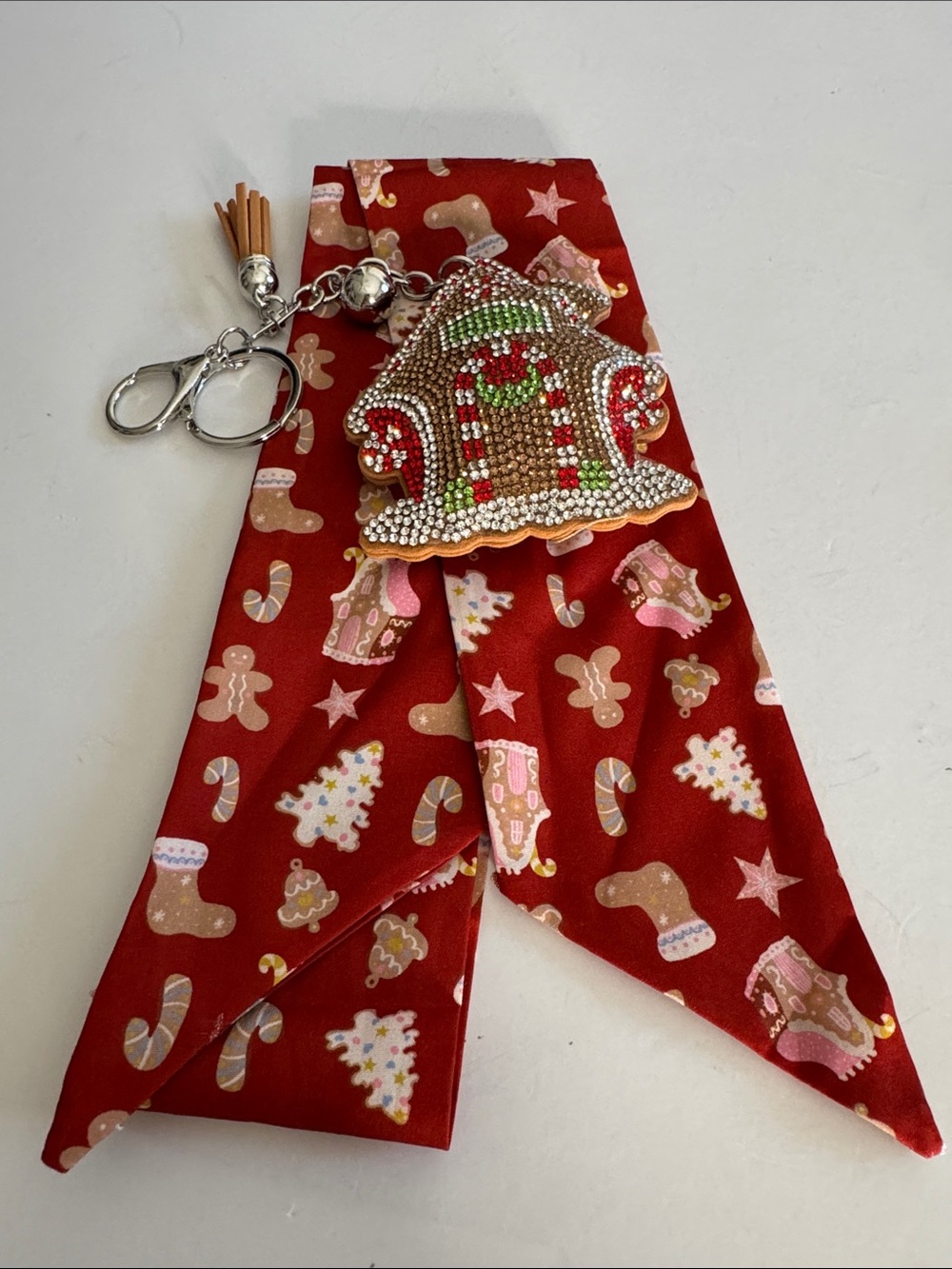 Red Holiday Gingerbread Keychain and Twilly Scarf